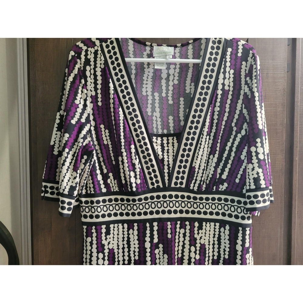 Donna Morgan Midi Dress SIze 16 Short Sleeve Purple Black White Geometric Design - Picture 2 of 10